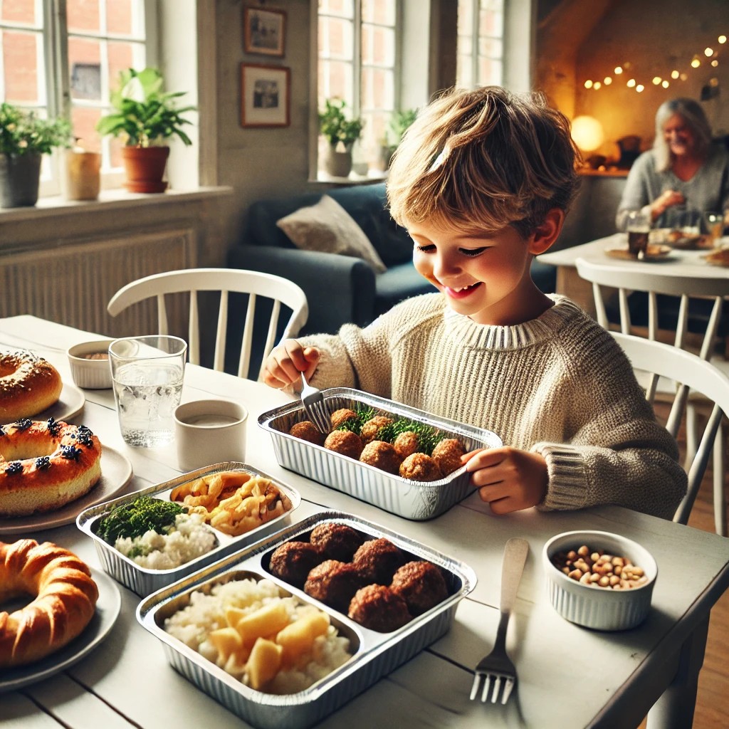 традиционная датская еда подается в контейнере из алюминиевой фольги